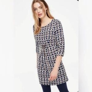 Elegant Navy and Cream Patterned Dress